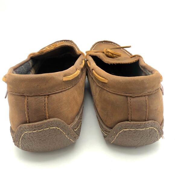 LL Bean Mens Flannel-Lined Moccasin Slippers Size 10M Brown Leather House Shoes - Picture 6 of 9
